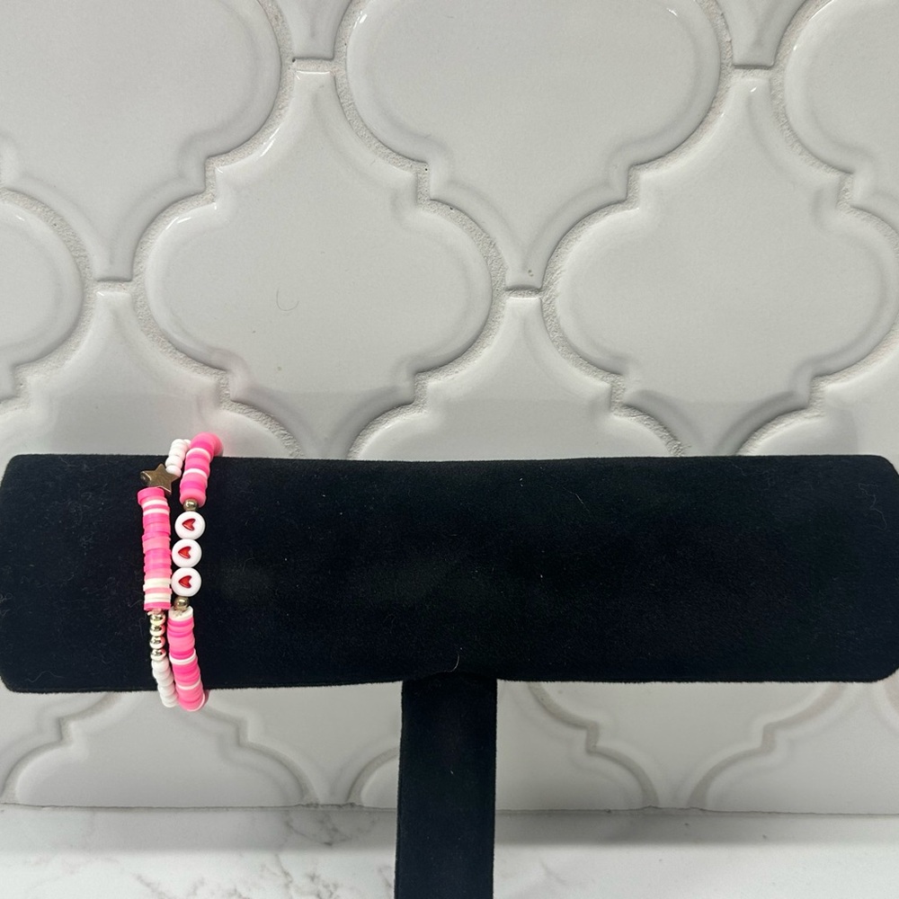 Pink and White Beaded Bracelet Set